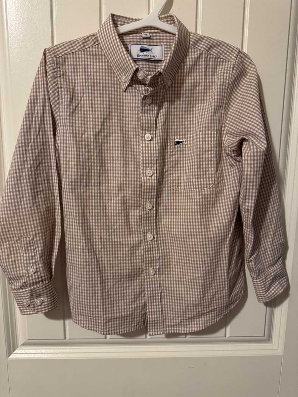 Southern Lure Boys Tan & White Gingham Button-Down Shirt